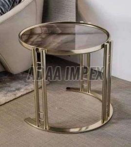 Golden Glass Top Semi Circle Side Table
