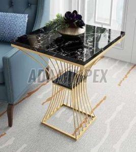 Golden Hourglass Rod Frame Marble Top Side Table