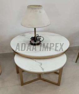 Golden Nesting Frame White Marble Top Side Table Set