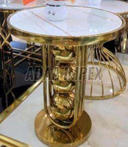 Golden Orb Stack Frame Marble Top Side Table