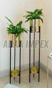 Golden Tall Duo Cylindrical Iron Planter Stand