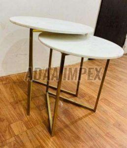 Golden Triangle Leg Frame White Top Side Table Set