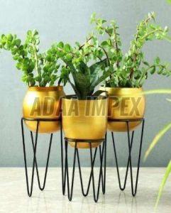 Golden Trio Hairpin Iron Planter Stand