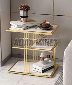 Golden Vertical Bar Frame Dual Shelf Side Table