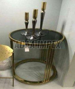 Golden Vertical Bar Frame Glass Top Side Table