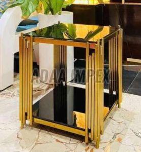 Golden Vertical Rod Frame Black Top Square Side Table