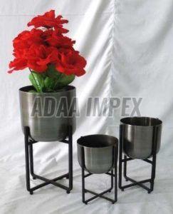 Trio Metallic Finish Cylindrical Iron Planter Stand