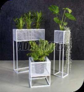 White Frame Rectangular Iron Planter Stand