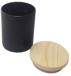 250 Ml Black Glass Candle Jar with Wooden Lid