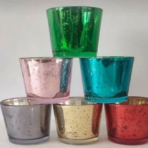 Silver Mercury Short Glass Votive Candle Holder