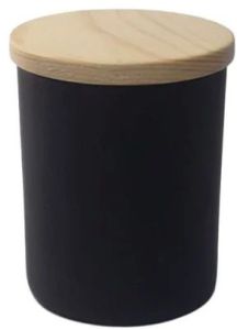 250 Ml Black Glass Candle Jar with Wooden Lid