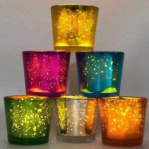 Silver Mercury Short Glass Votive Candle Holder