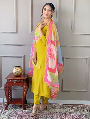 Ladies Embroidered Viscose Kurta Pant Dupatta Set