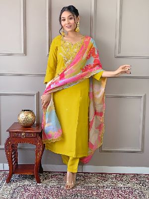 Ladies Embroidered Viscose Kurta Pant Dupatta Set
