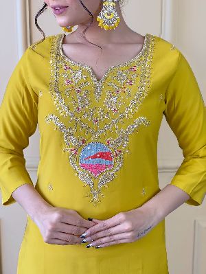 Ladies Embroidered Viscose Kurta Pant Dupatta Set