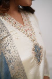 Ladies Embroidered Chanderi Silk Kurta, Pant and Dupatta Set