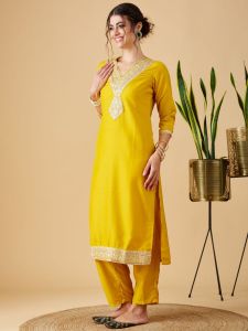 Ladies Chinon Viscose Embroidered Kurta, Pant and Dupatta Set