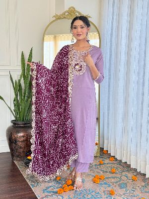 Ladies Rayon Embroidered Kurta, Pant And Dupatta Set