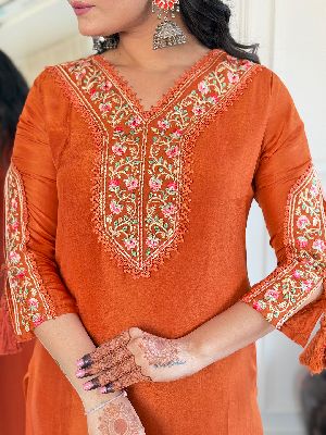 Ladies Bsy Viscose Embroidered Kurta, Pant And Dupatta Set