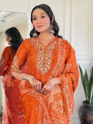 Ladies Bsy Viscose Embroidered Kurta, Pant And Dupatta Set