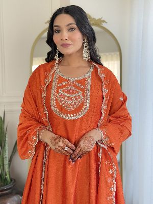 Ladies Vichitra Silk Kurta with Rayon Pant And Dupatta Set