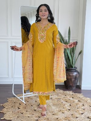 Ladies Bsy Viscose Embroidered Kurta, Pant And Dupatta Set