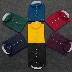 Kids Multicolor Lucknowi Embroidered Kurta Pajama Set