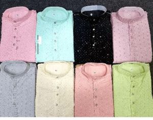 Mens Cotton Lucknowi Chikankari Kurta with Diamond Stone Work