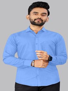 Mens Plain Sky Blue Cotton Full Sleeve Shirt