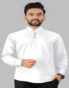 Mens Plain White Cotton Short Kurta