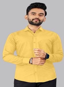 Mens Plain Yellow Cotton Full Sleeve Shirt