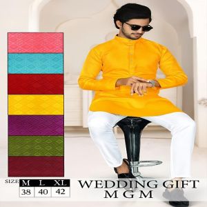 Mens Yellow Cotton Silk Kurta Pajama Set