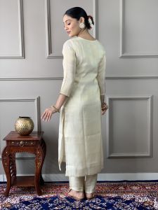 Ladies Embroidered Chanderi Silk Kurta Pant Dupatta Set