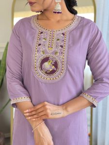 Ladies Rayon Embroidered Kurta, Pant And Dupatta Set