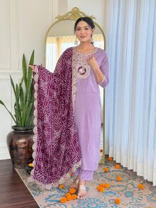 Ladies Rayon Embroidered Kurta, Pant And Dupatta Set
