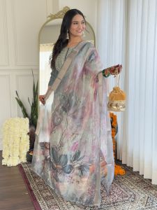 Ladies Viscose Embroidered Kurta, Pant And Organza Dupatta Set