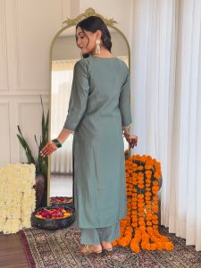 Ladies Viscose Embroidered Kurta, Pant And Organza Dupatta Set