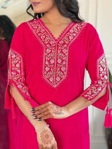 Ladies Bsy Viscose Embroidered Kurta, Pant And Dupatta Set