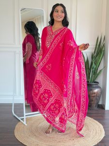 Ladies Bsy Viscose Embroidered Kurta, Pant And Dupatta Set