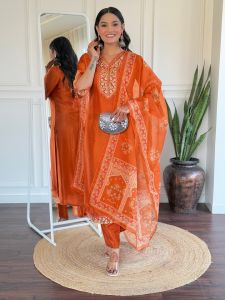 Ladies Bsy Viscose Embroidered Kurta, Pant And Dupatta Set