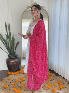 Ladies White Bsy Viscose Embroidered Kurta, Pant And Dupatta Set