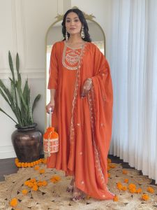 Ladies Vichitra Silk Kurta with Rayon Pant And Dupatta Set