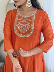 Ladies Vichitra Silk Kurta with Rayon Pant And Dupatta Set