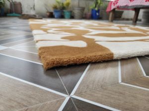 Modern Abstract Handmade Tufted Rug – Beige and Rust Leaf Design