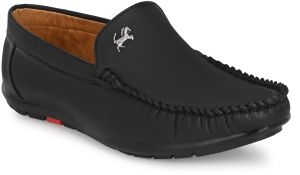Mens Black Loafer Logo Slip-On Shoes