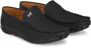 Mens Black Loafer Logo Slip-On Shoes