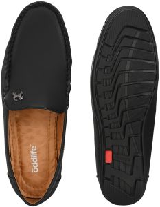Mens Black Loafer Logo Slip-On Shoes