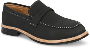Mens Black Loafer Contrast Penny Strap Shoes
