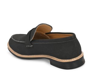 Mens Black Loafer Contrast Penny Strap Shoes