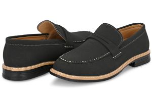 Mens Black Loafer Contrast Penny Strap Shoes